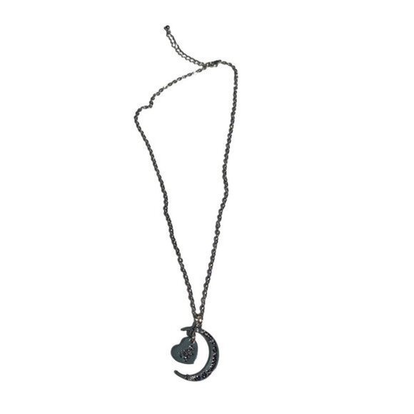 Moon and Heart Moon and Back Necklace Women’s Sliver Tone - Picture 1 of 8